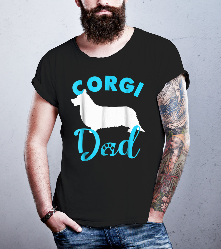 Corgi Dad With Silhouette And Paw Print Accents T-Shirt