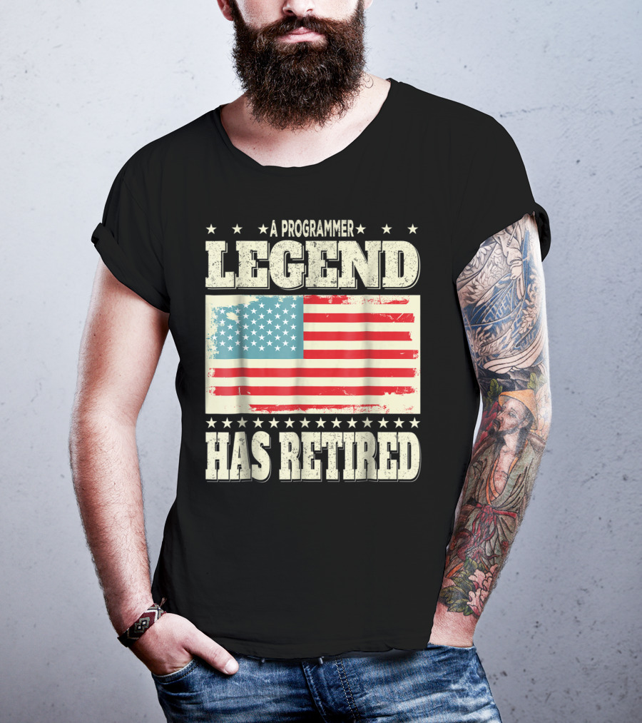 A Programmer Legend Has Retired USA Flag Retirement Dad Grandpa T-Shirt