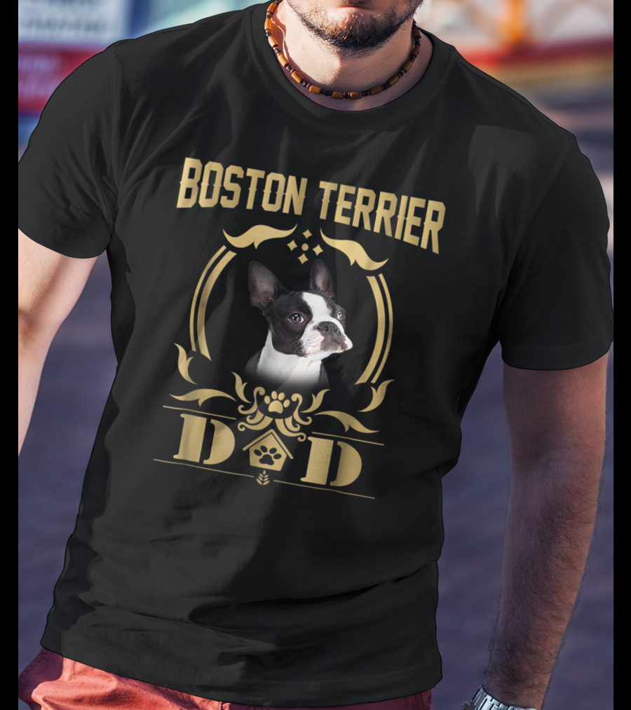 Boston Terrier Dad Pet Lover Gold T-Shirt