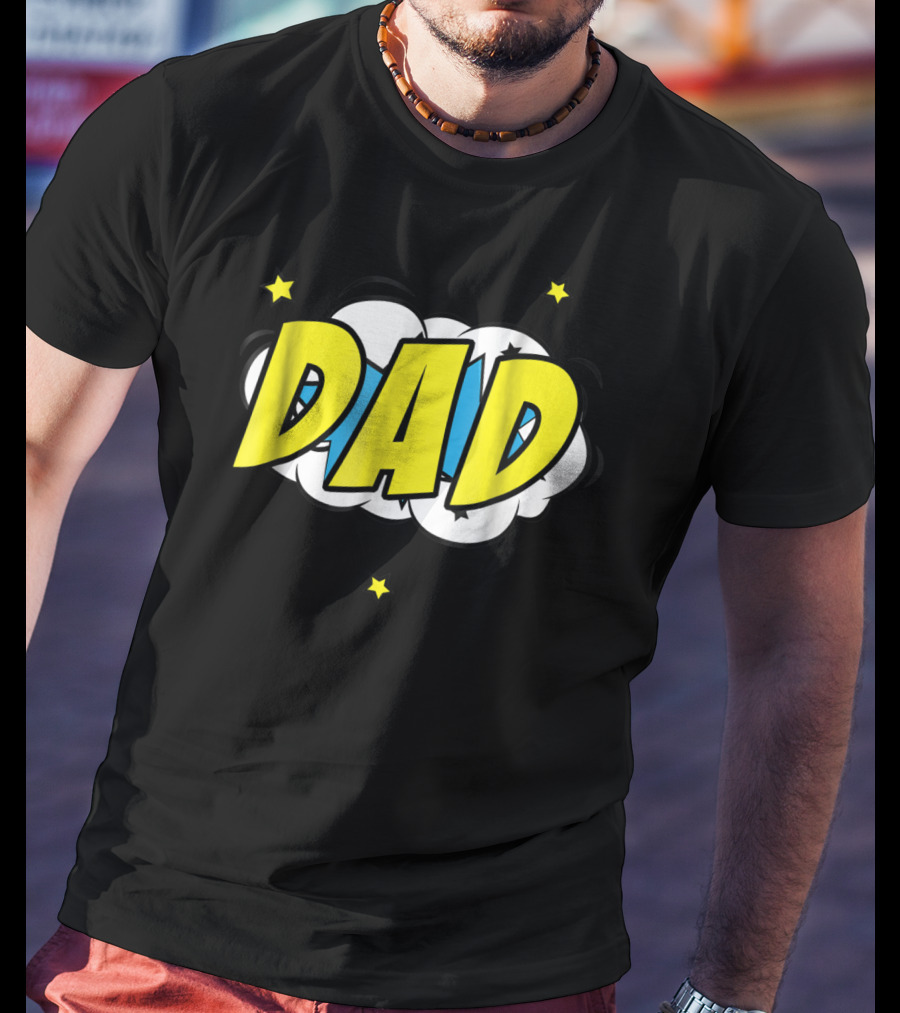 Dad Comic Book Style Action Burst With Stars T-Shirt