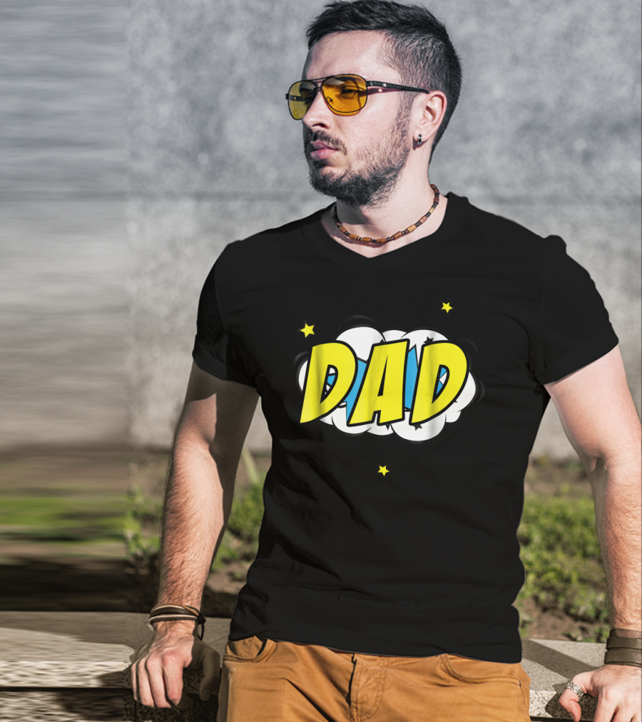 Dad Comic Book Style Action Burst With Stars T-Shirt