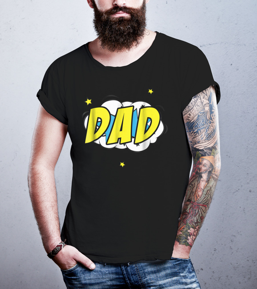 Dad Comic Book Style Action Burst With Stars T-Shirt