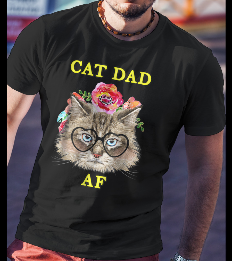 Funny Cat Dad AF With Floral Bouquet And Glasses T-Shirt
