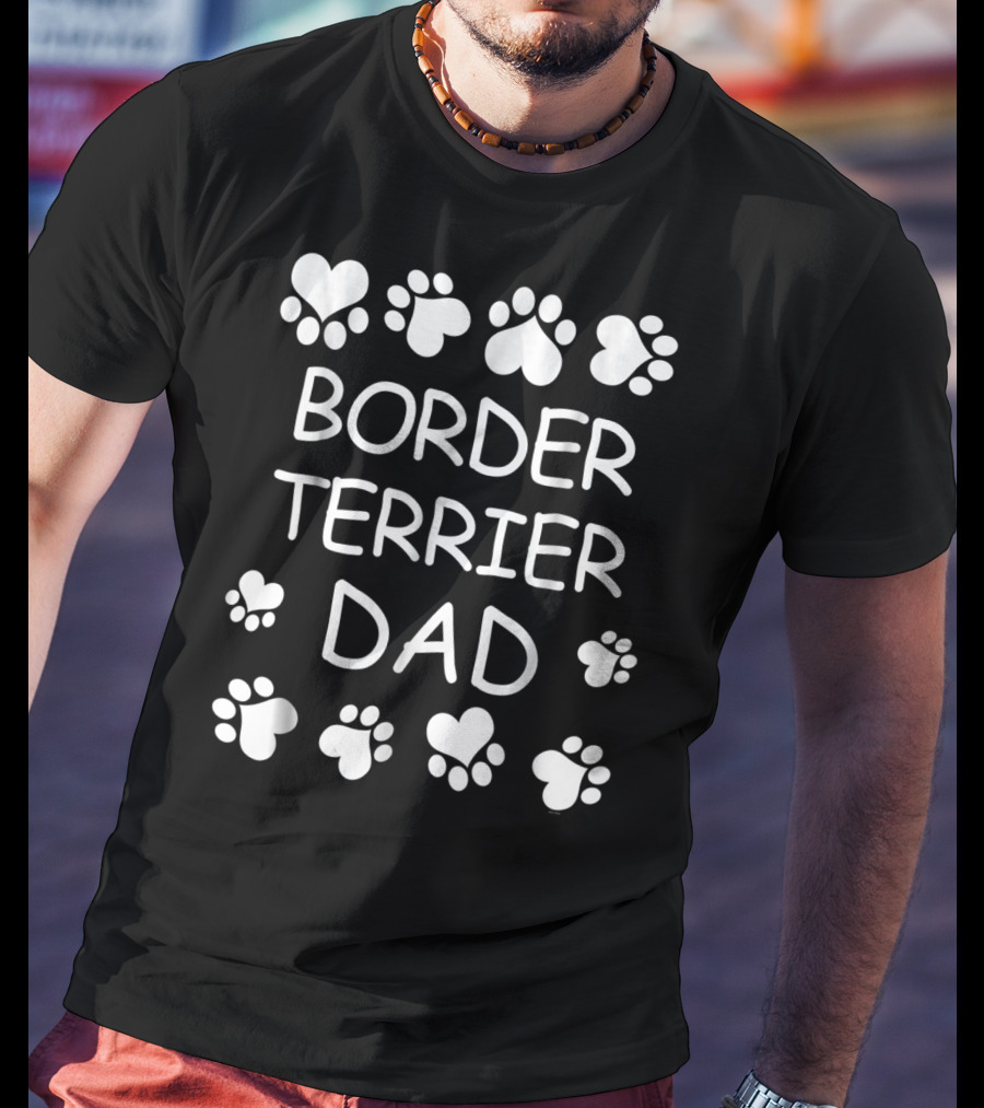 Border Terrier Dad Paw Print Heart Pattern Christmas Birthday T-Shirt