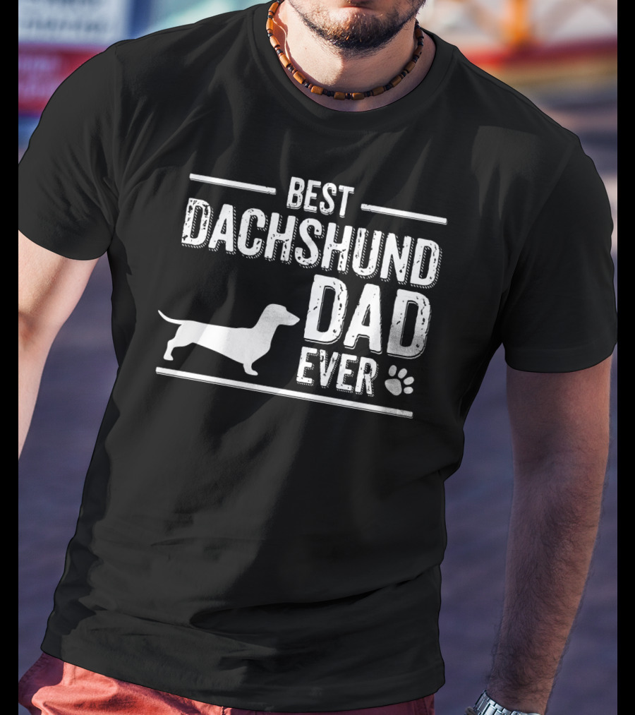 Best Dachshund Dad Ever With Dog Silhouette And Paw Prints T-Shirt