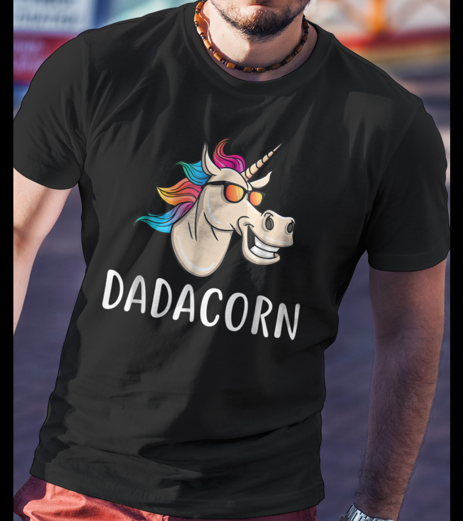 Dadacorn Unicorn Dad Funny Cool With Sunglasses And Colorful Mane T-Shirt