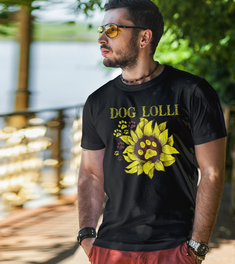 Dog Lolli Sunflower Paw Prints Dog Dad T-Shirt