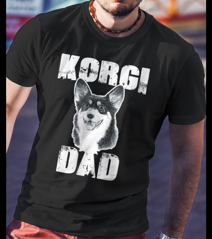 Korgi Dad Black White Fur Father Of Pup 15 T-Shirt