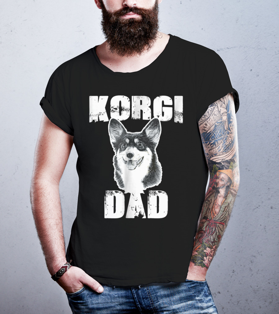 Korgi Dad Black White Fur Father Of Pup 15 T-Shirt