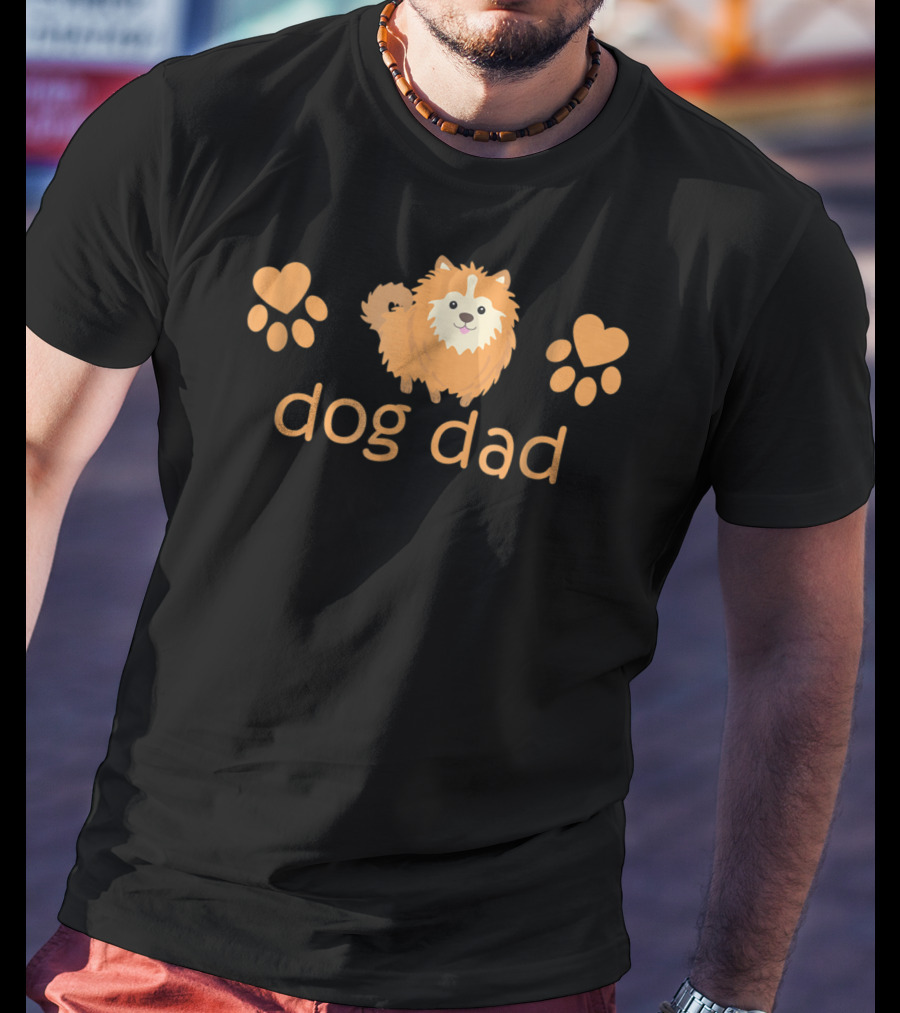 Dog Dad Pomeranian Cute Funny Pom Lovers Paw Prints T-Shirt