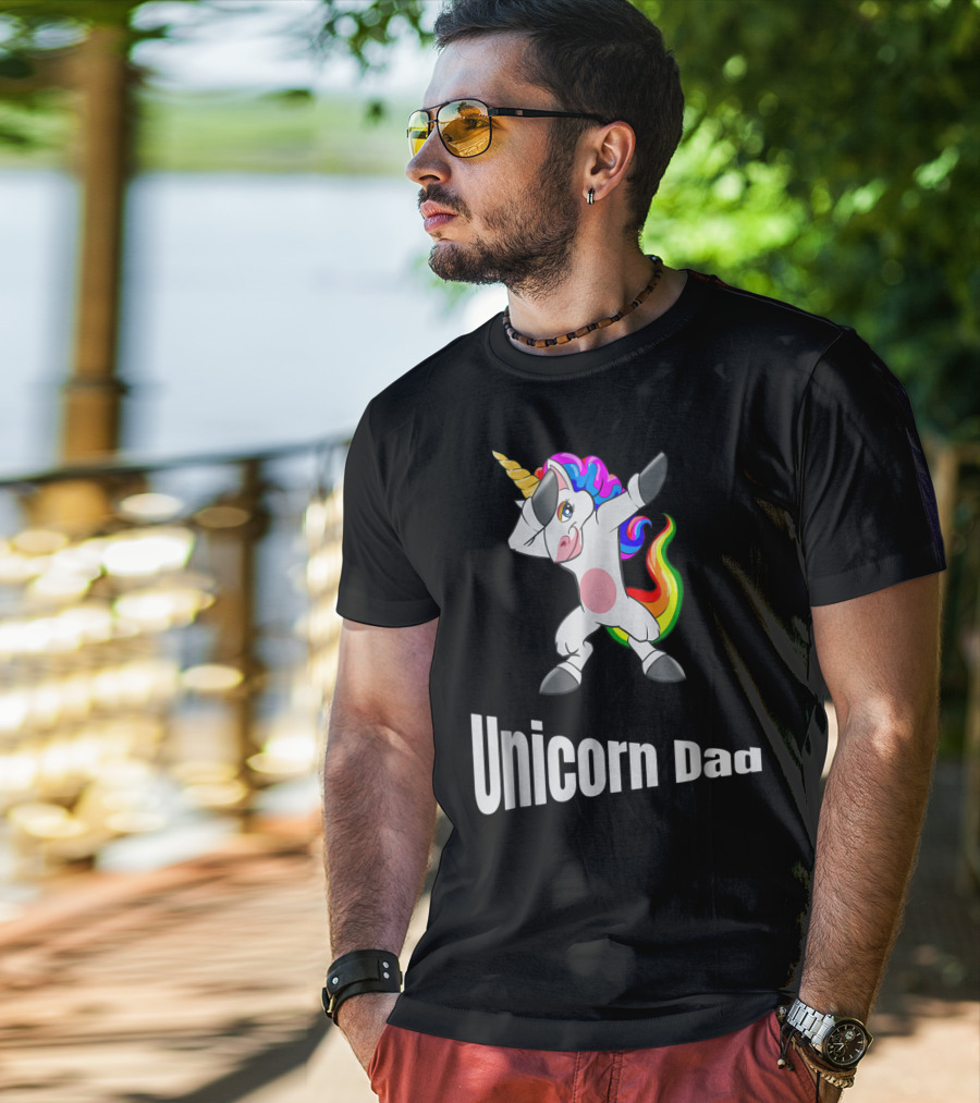 Dabbing Unicorn Dad Rainbow Birthday T-Shirt