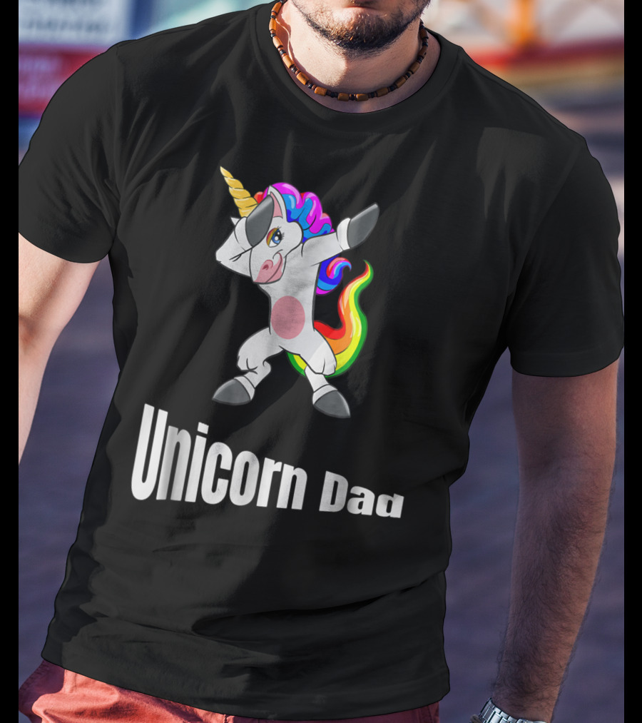 Dabbing Unicorn Dad Rainbow Birthday T-Shirt