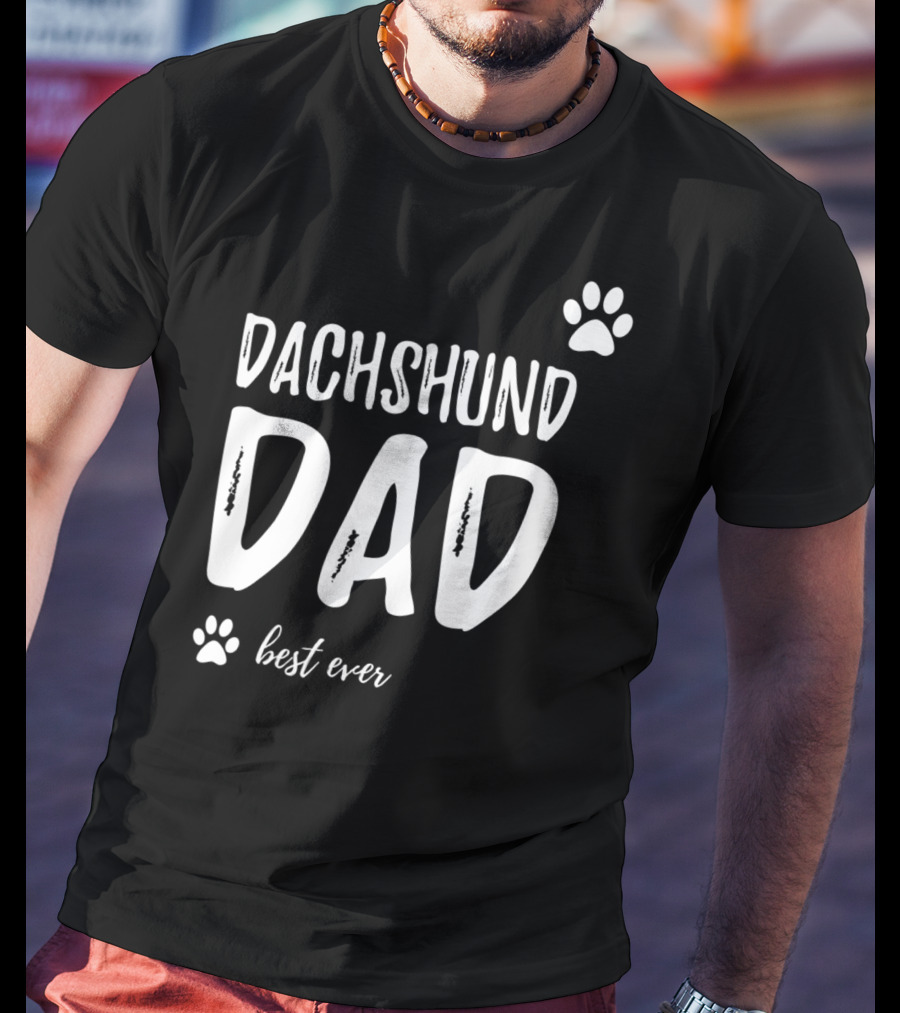 Dachshund Dad Best Ever Funny Dog Lover Paw Prints T-Shirt