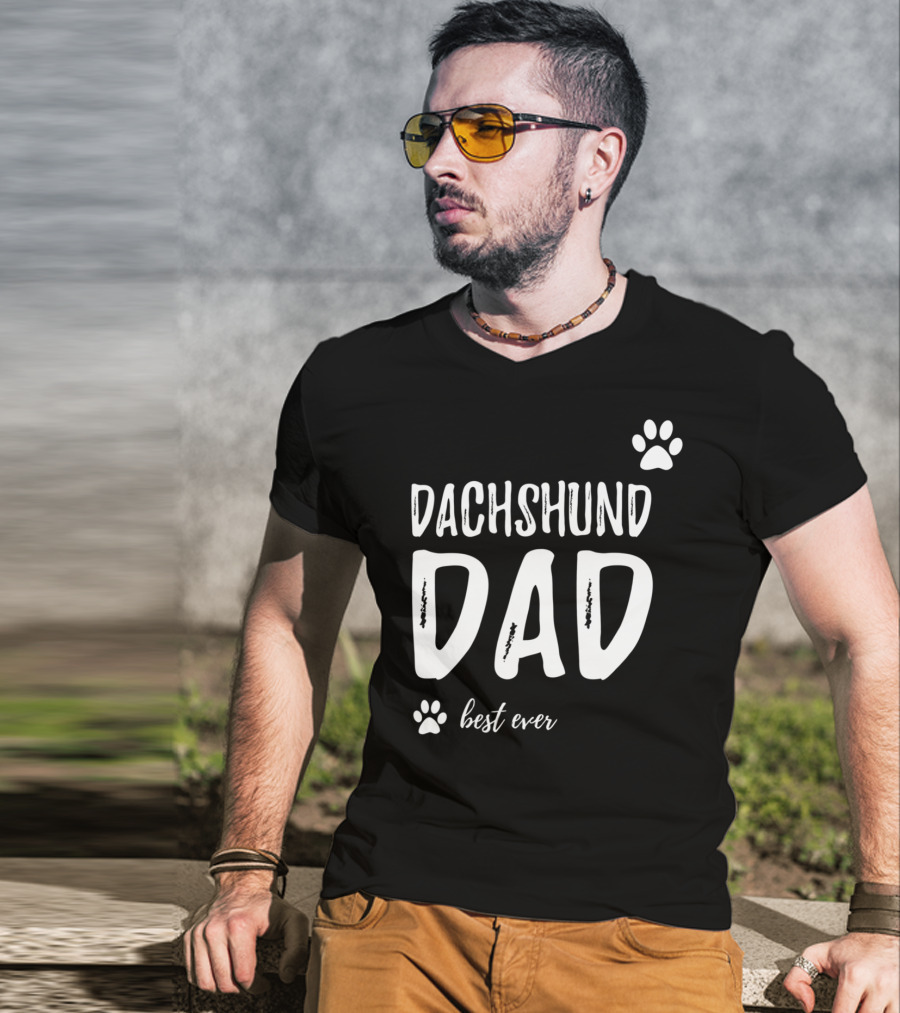 Dachshund Dad Best Ever Funny Dog Lover Paw Prints T-Shirt