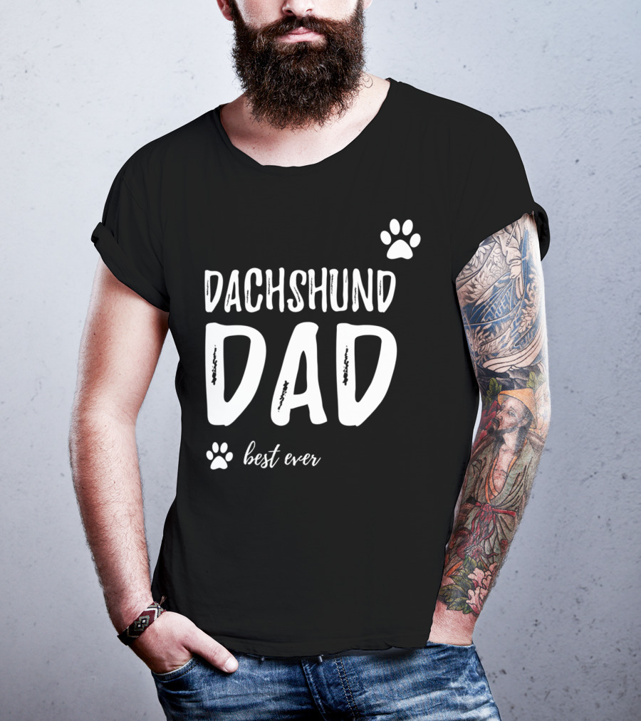 Dachshund Dad Best Ever Funny Dog Lover Paw Prints T-Shirt