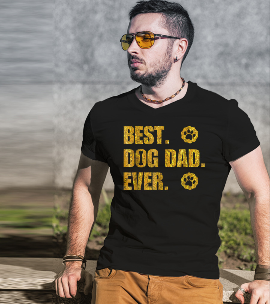 Best Dog Dad Ever Gold Paw Prints T-Shirt