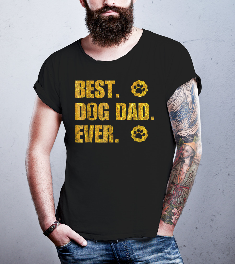 Best Dog Dad Ever Gold Paw Prints T-Shirt