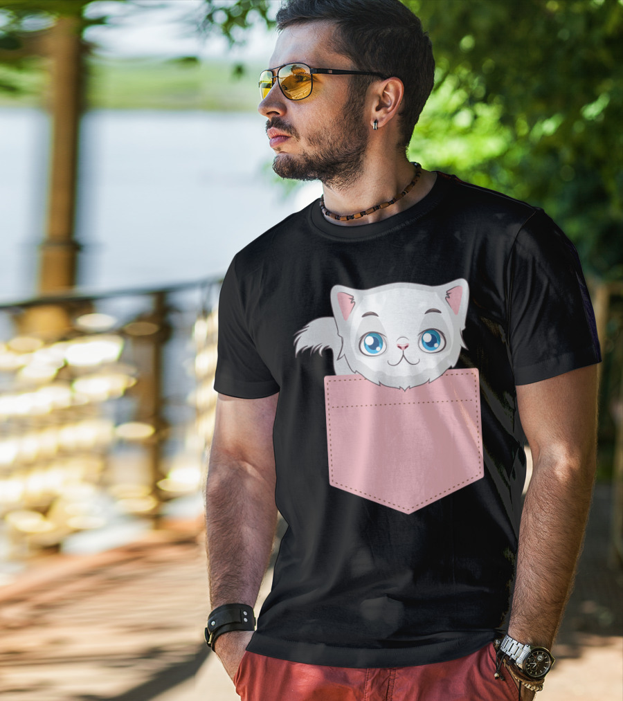 Cat In Pocket For Cat Mom Cat Dad And Cat Lovers Cute Kitty T-Shirt