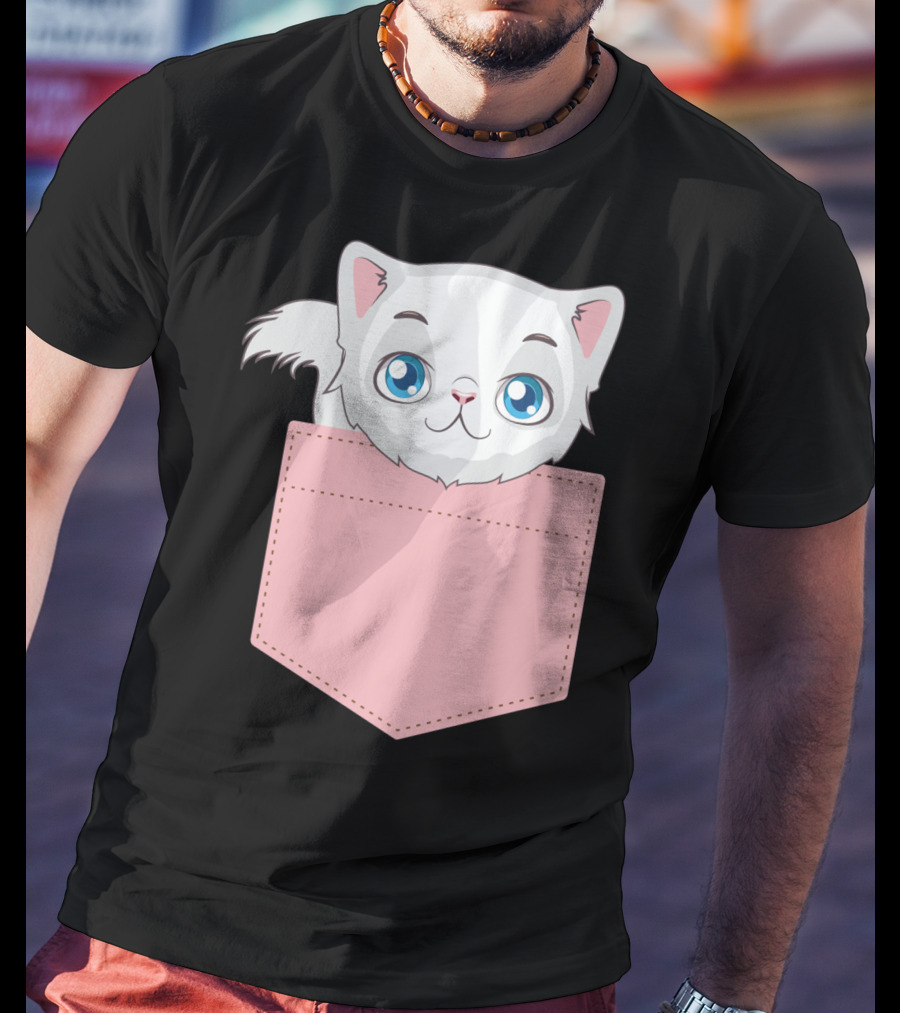 Cat In Pocket For Cat Mom Cat Dad And Cat Lovers Cute Kitty T-Shirt
