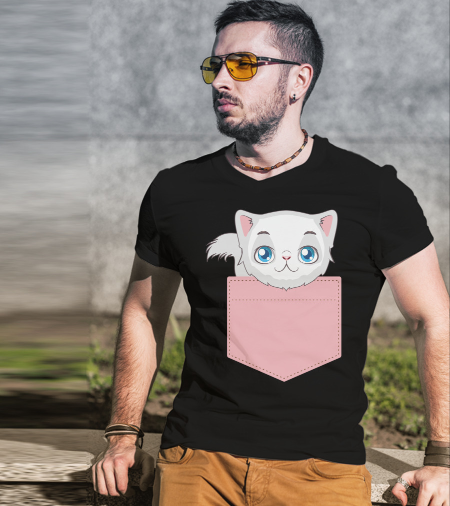 Cat In Pocket For Cat Mom Cat Dad And Cat Lovers Cute Kitty T-Shirt