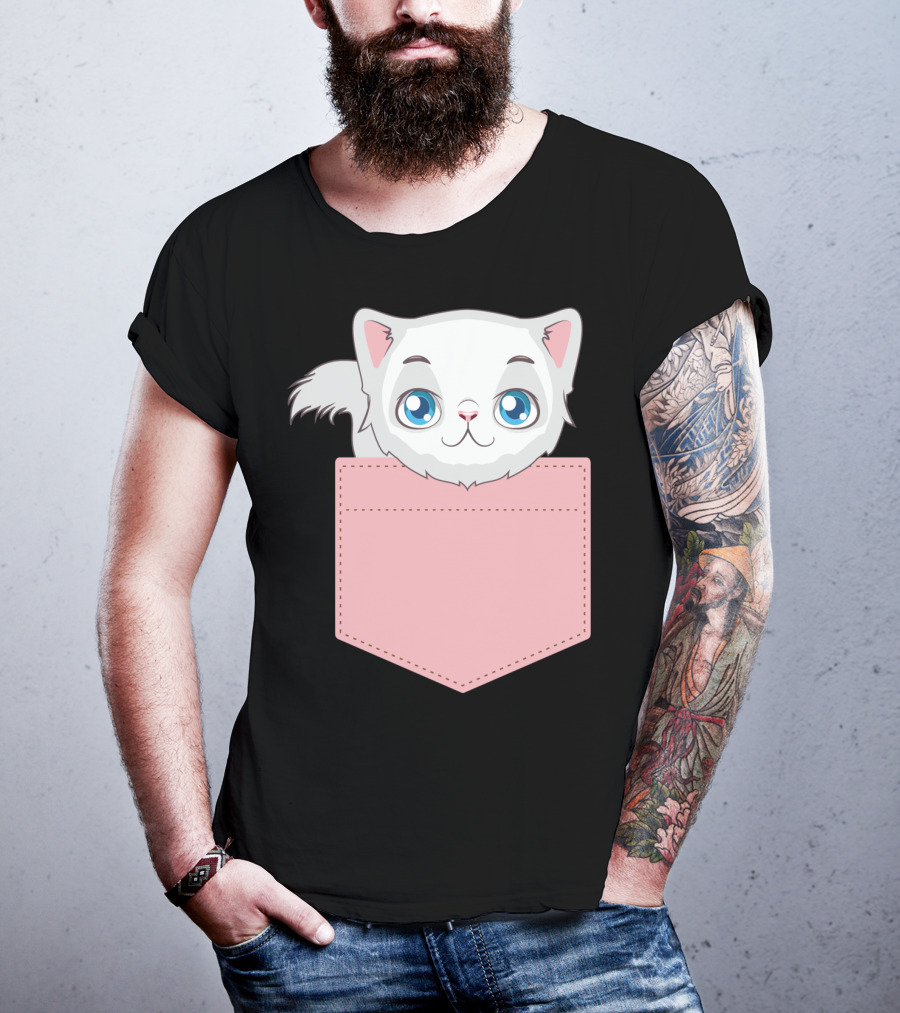 Cat In Pocket For Cat Mom Cat Dad And Cat Lovers Cute Kitty T-Shirt