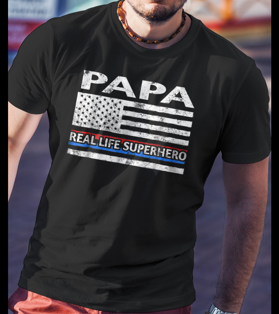 PAPA Real Life Superhero American Flag T-Shirt