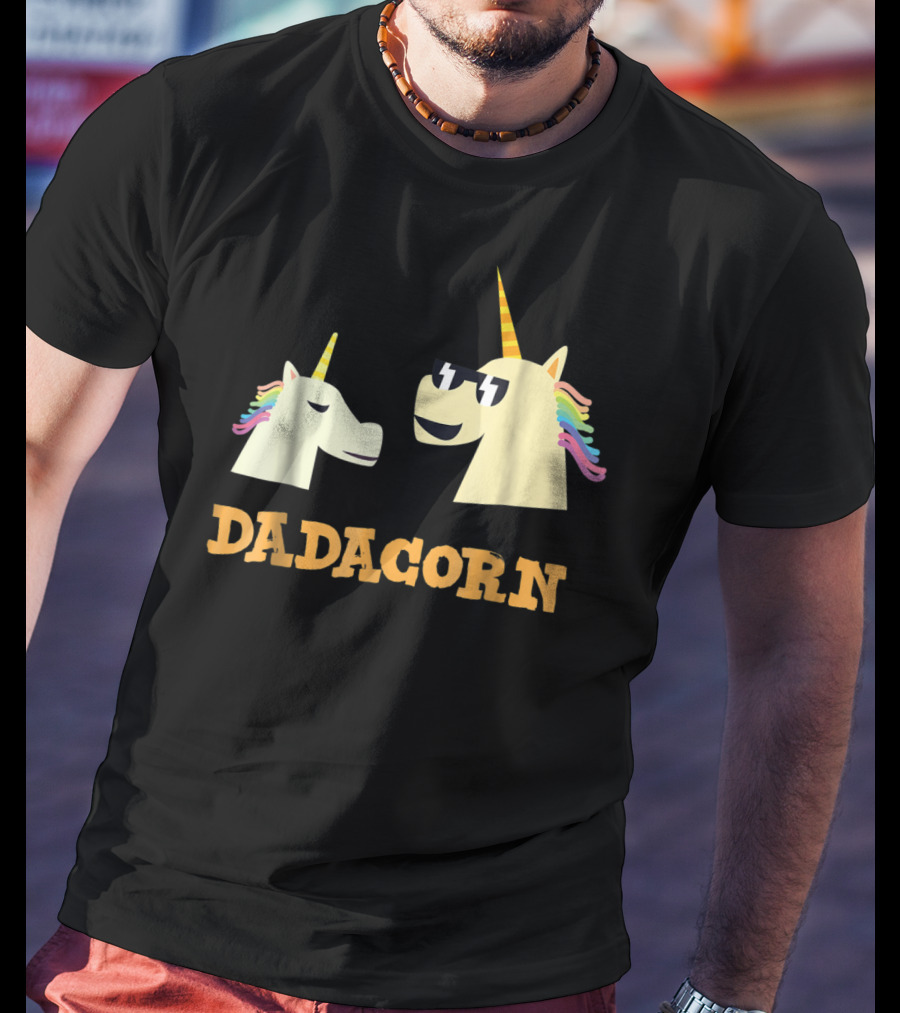 Dadacorn Cool Dad Unicorn With Sunglasses And Rainbow Mane T-Shirt