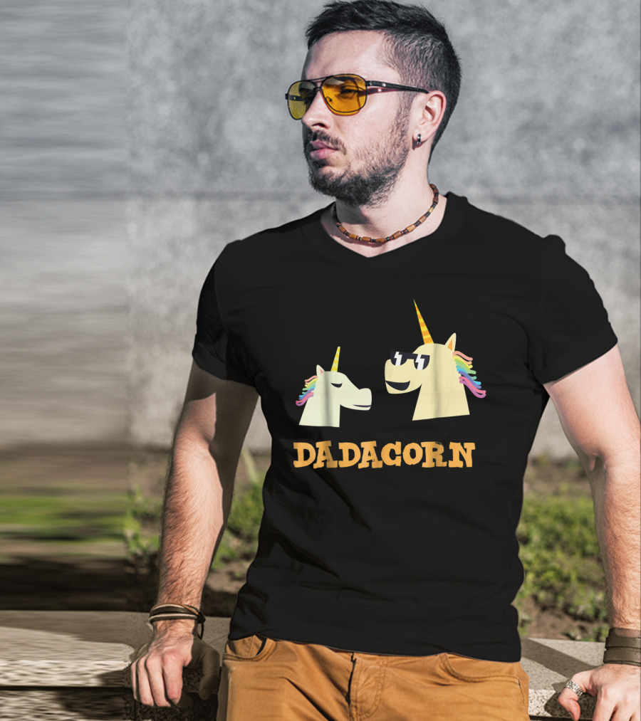 Dadacorn Cool Dad Unicorn With Sunglasses And Rainbow Mane T-Shirt