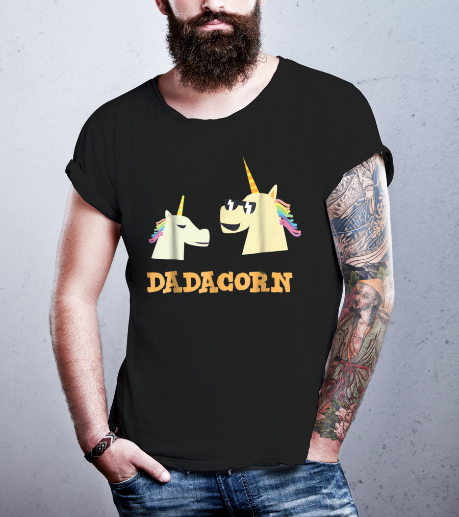Dadacorn Cool Dad Unicorn With Sunglasses And Rainbow Mane T-Shirt