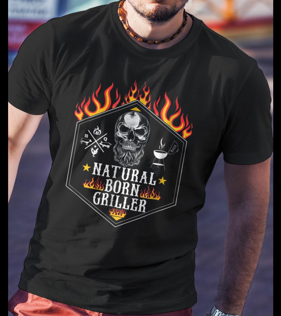 Natural Born Griller Skull BBQ Grilling Grandpa Husband78 T-Shirt