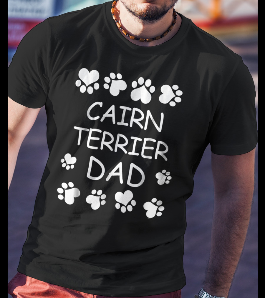 Cairn Terrier Dad Christmas Birthday Paw Print Hearts T-Shirt