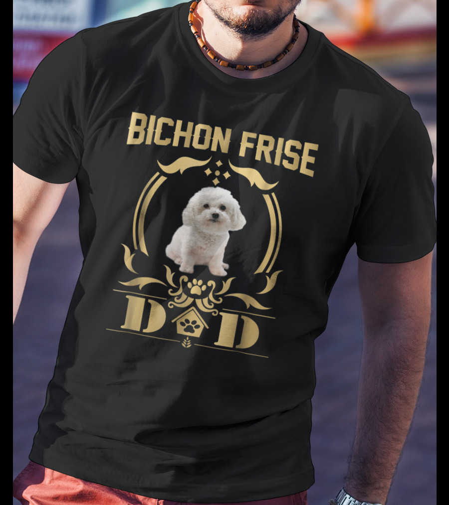 Bichon Frise Dad Paw Print Emblem T-Shirt