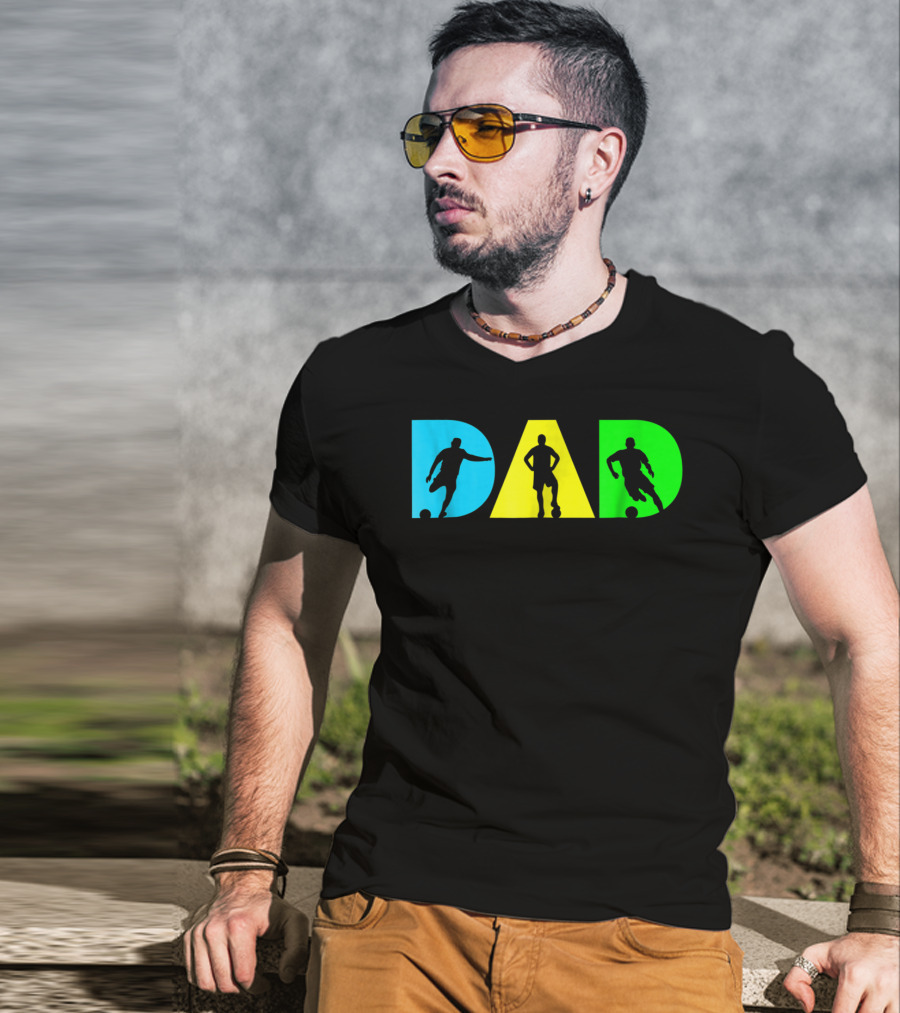 Dad Silhouettes Soccer Graphic For New Father Funny Dad Soccer T-Shirt
