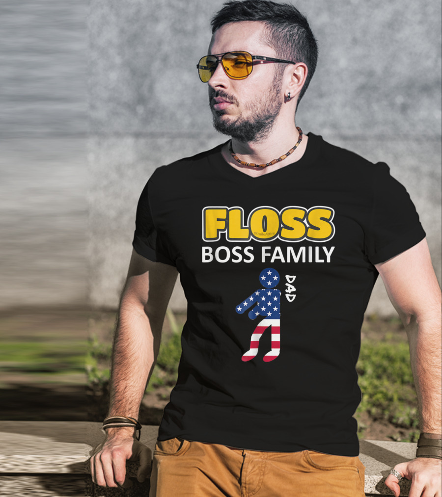 FLOSS Boss Family Dance Dad USA Flag Flossing#SmileAttire T-Shirt