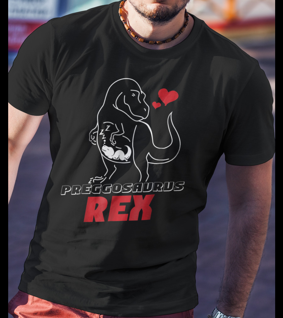Preggosaurus Rex Funny Pregnancy Dinosaur With Hearts T-Shirt