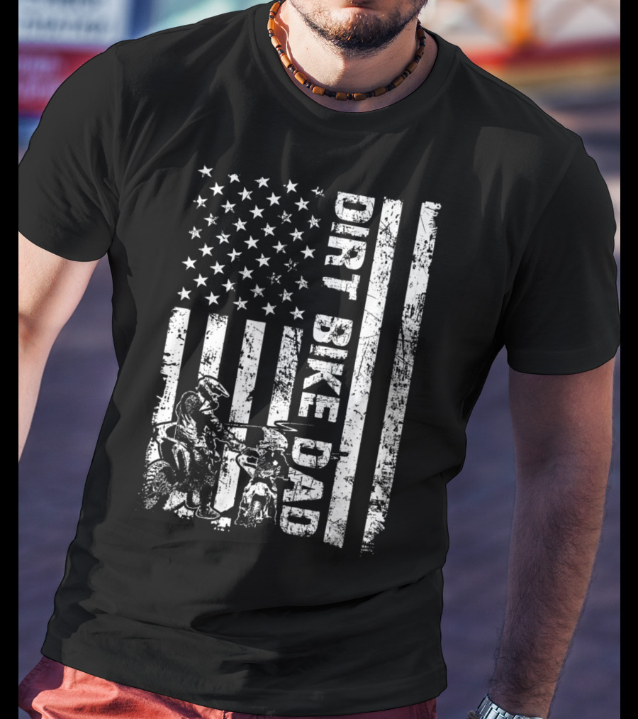 Dirt Bike Dad American Flag Father And Son Motocross T-Shirt
