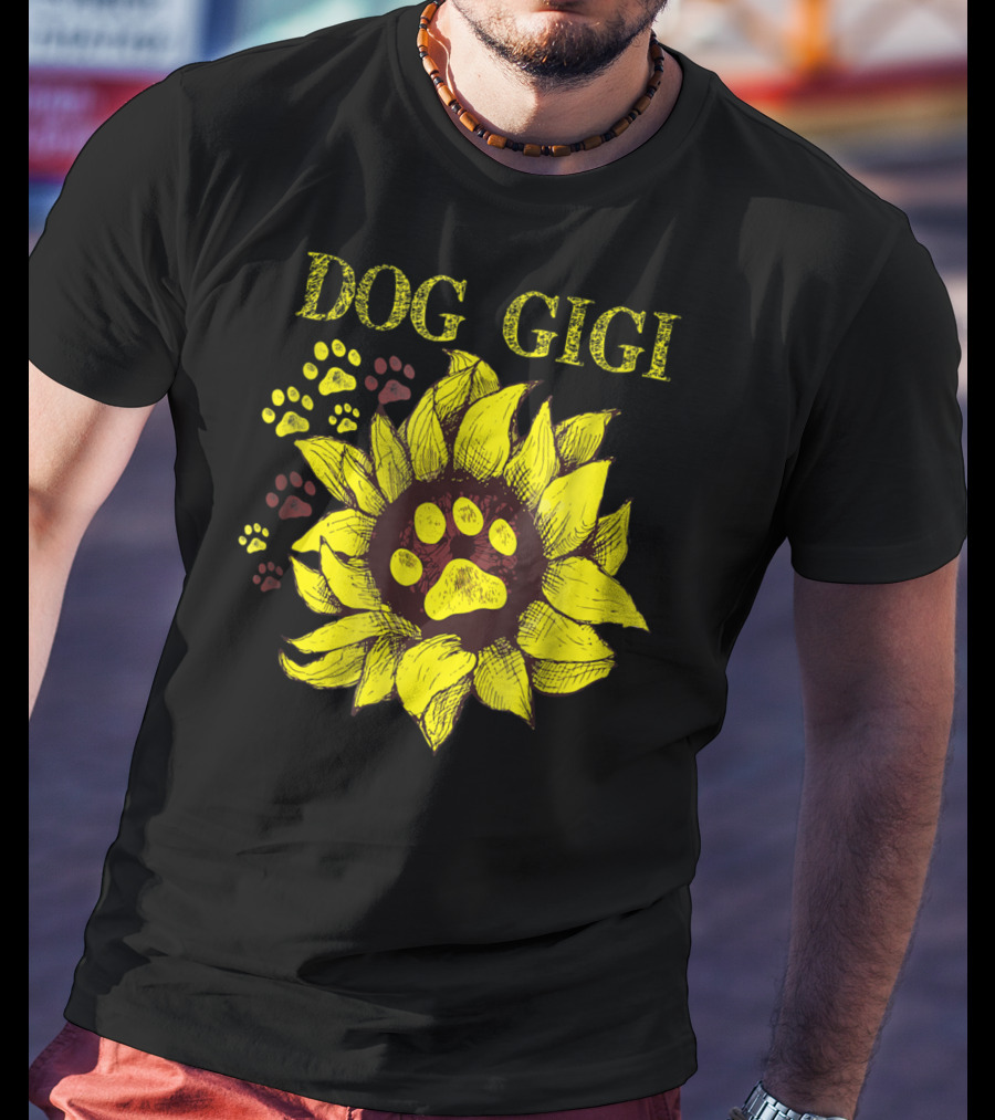 Dog Gigi Sunflower Paw Prints T-Shirt