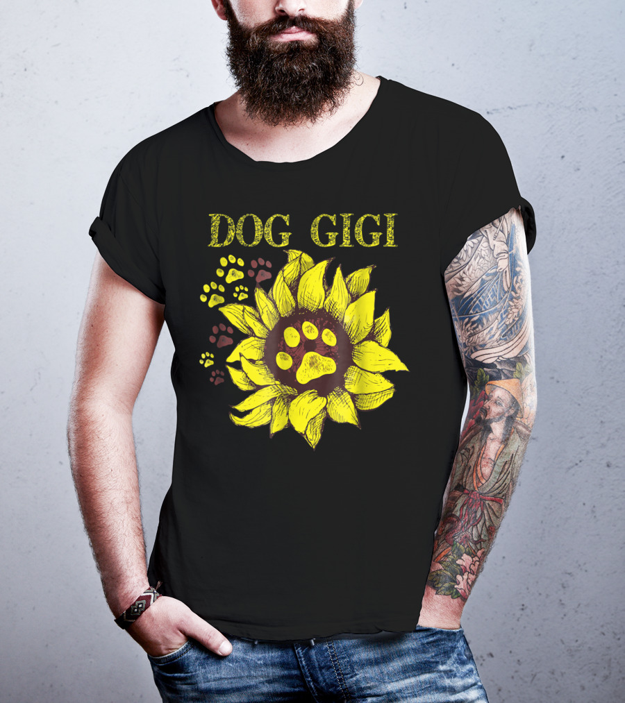 Dog Gigi Sunflower Paw Prints T-Shirt