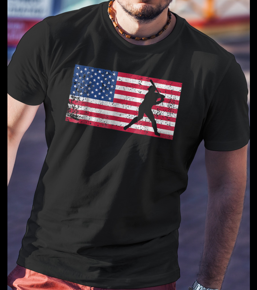 American Flag Vintage Baseball Silhouette T-Shirt