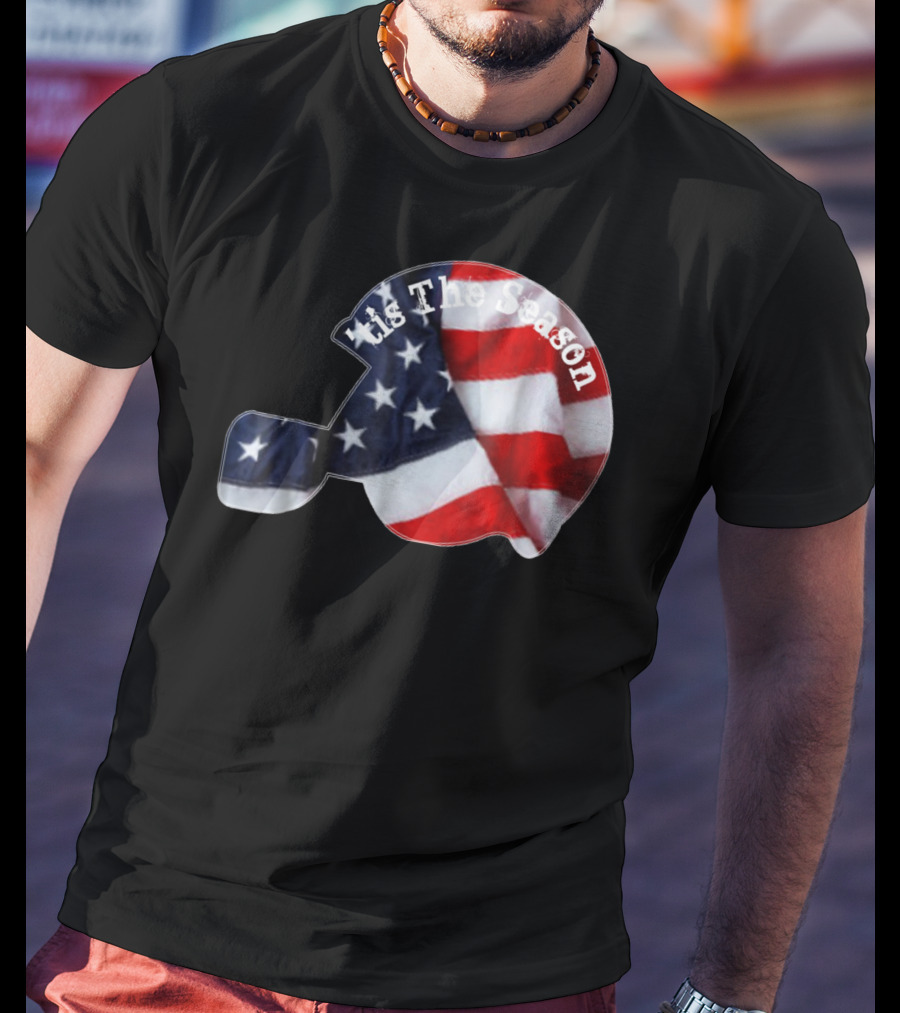 Tis The Season American Football Helmet With Flag Design Sports Fan T-Shirt