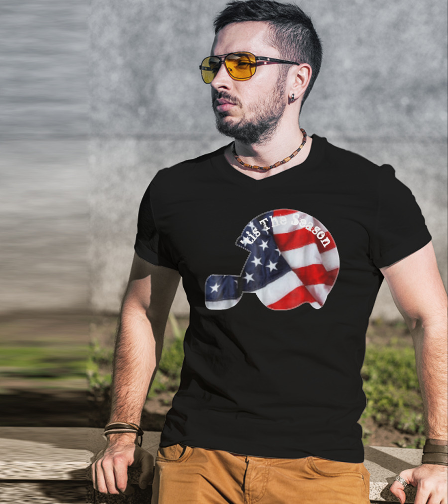 Tis The Season American Football Helmet With Flag Design Sports Fan T-Shirt