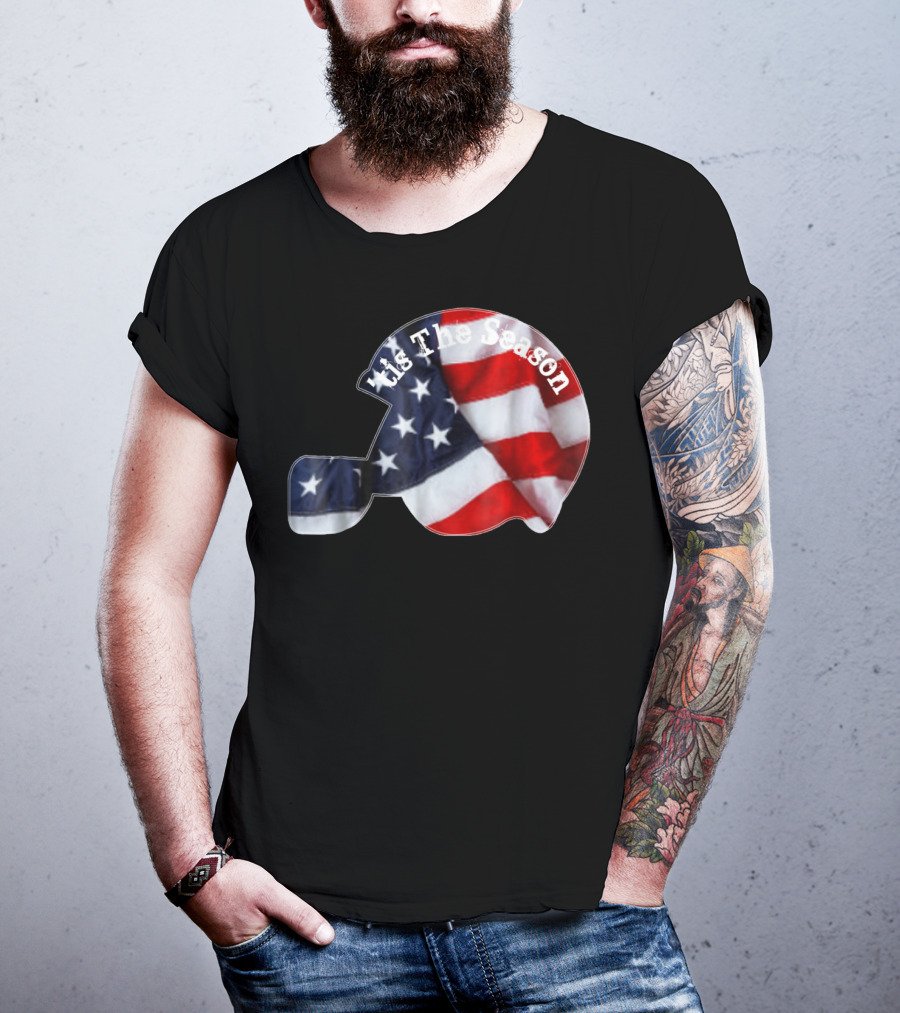 Tis The Season American Football Helmet With Flag Design Sports Fan T-Shirt
