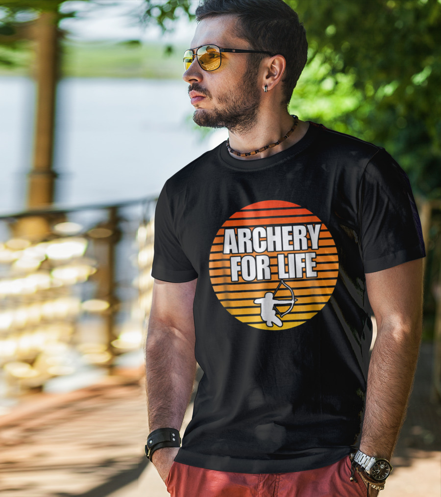 Archery For Life Sunset Silhouette Bow And Arrow T-Shirt