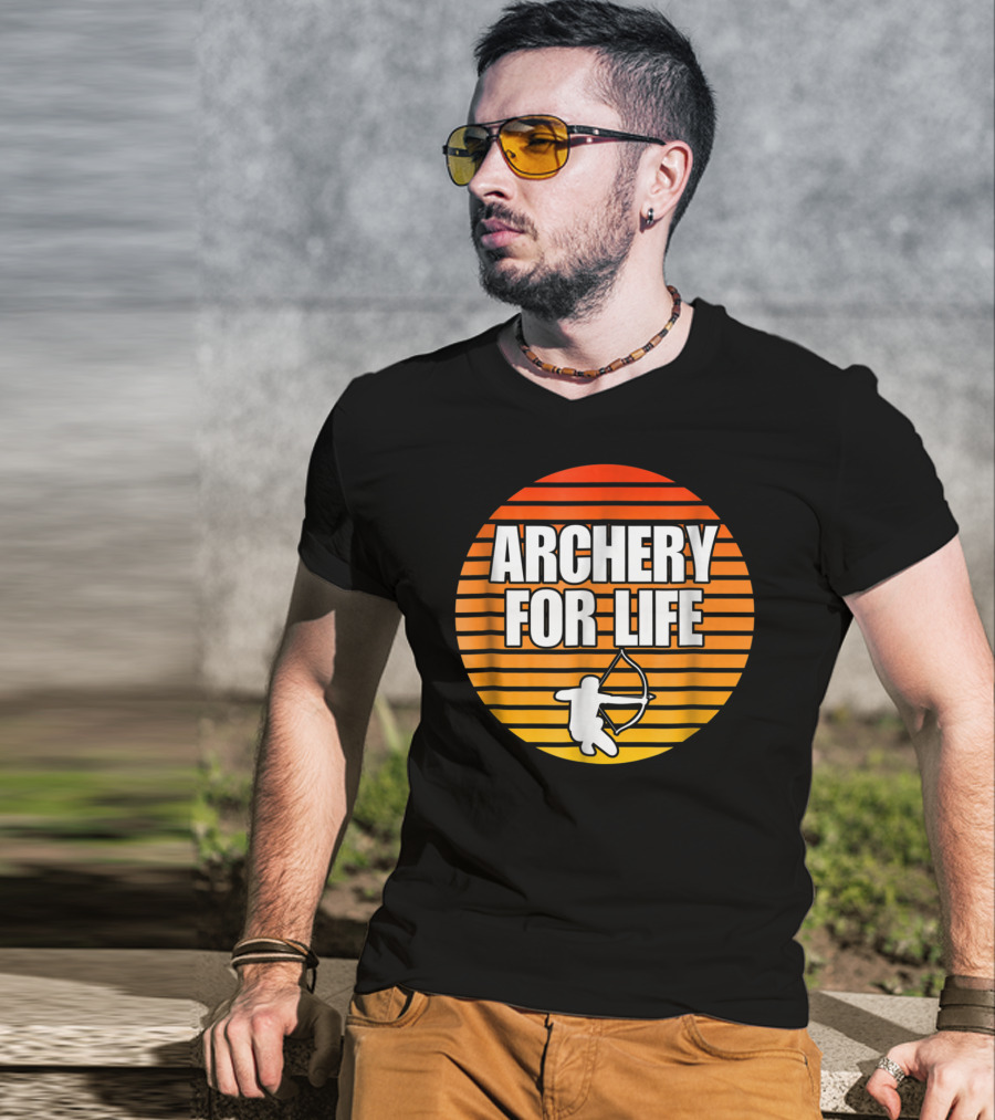 Archery For Life Sunset Silhouette Bow And Arrow T-Shirt
