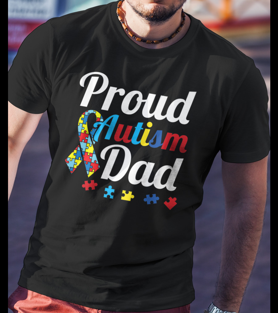Proud Autism Dad T-Shirt With Puzzle Piece T-Shirt