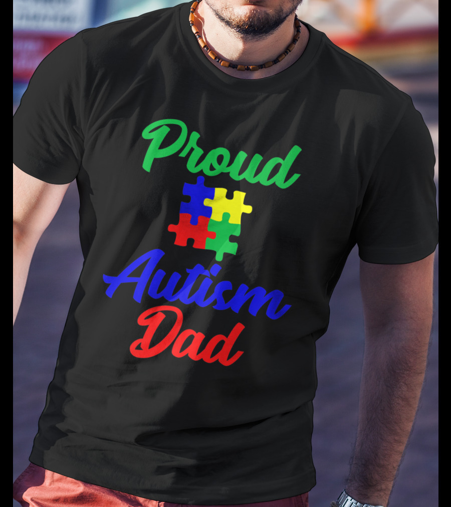 Proud Autism Dad Puzzle Piece Support T-Shirt