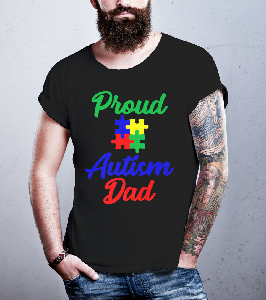 Proud Autism Dad Puzzle Piece Support T-Shirt