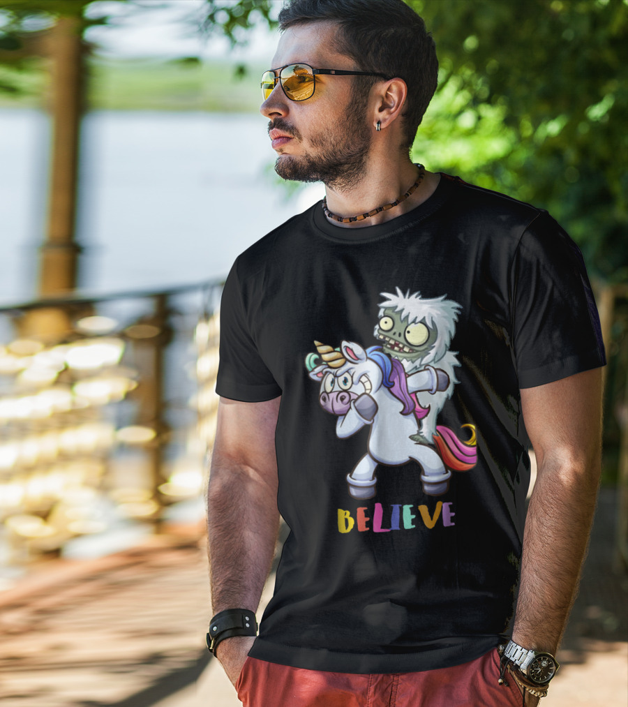Believe Bigfoot Riding Unicorn T-Shirt