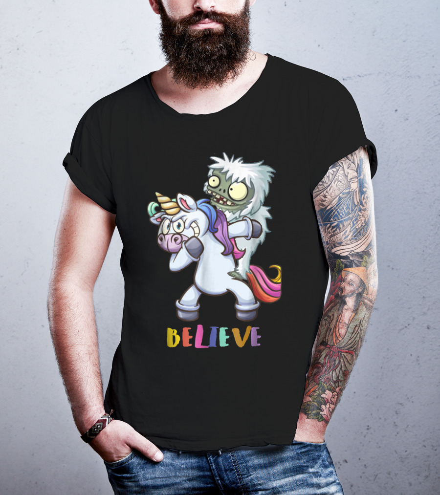 Believe Bigfoot Riding Unicorn T-Shirt