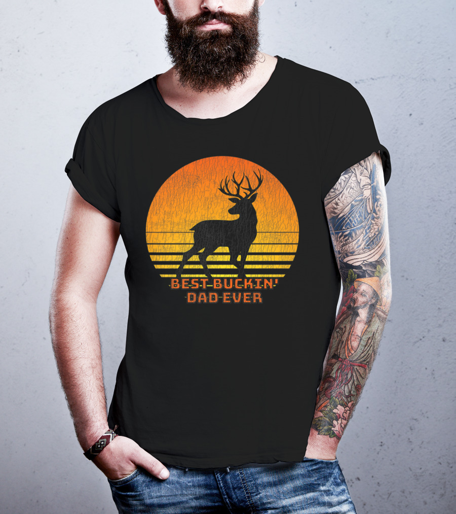 Best Buckin Dad Ever Fun Deer Hunting Retro Sunset T-Shirt